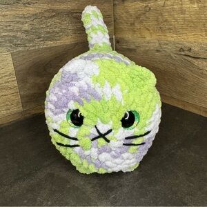 Handmade crochet green & purple loaf cat